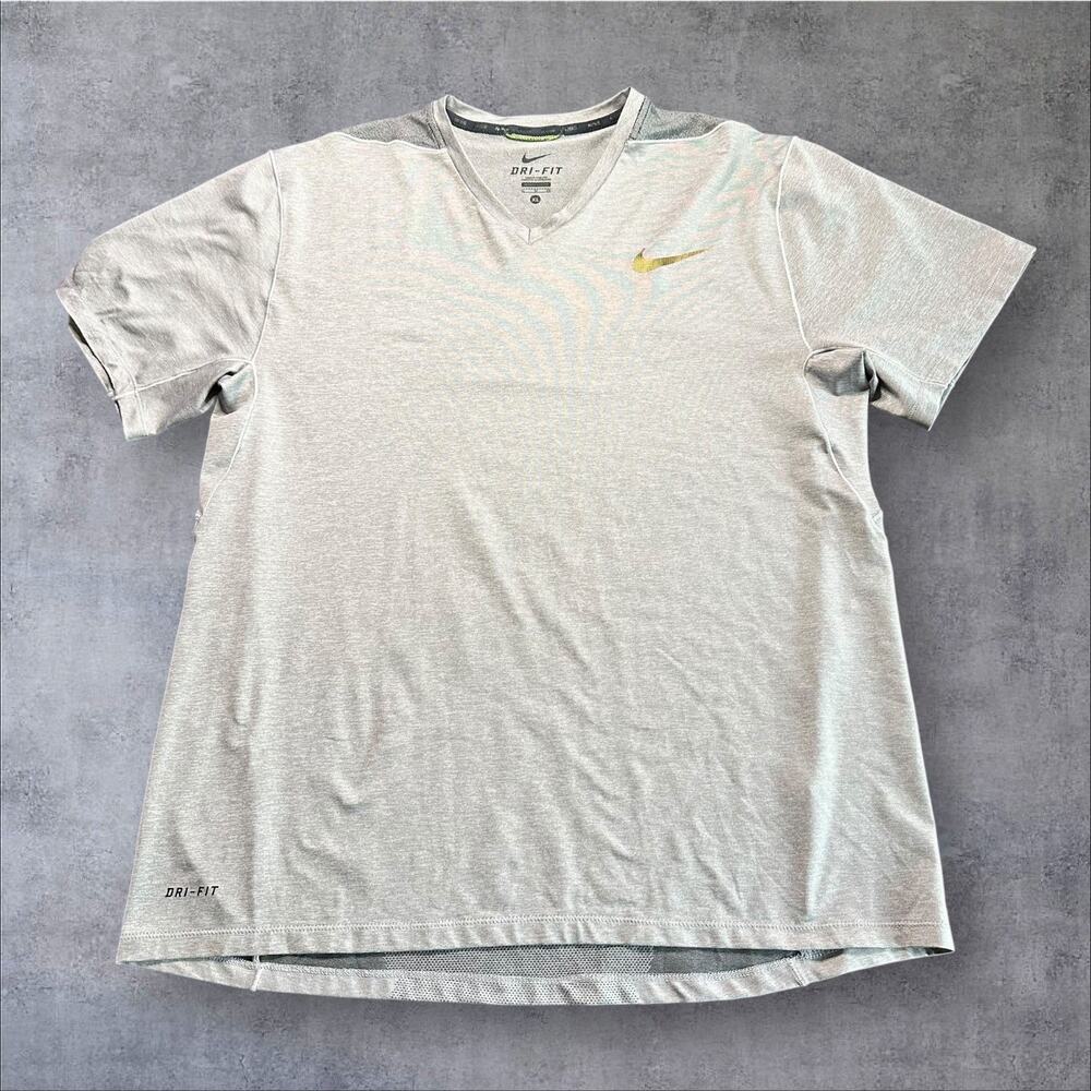 Nike Dri-Fit Men's XL Gray Pro Training Ultimate Dry V-Neck Gold Logo Shirt